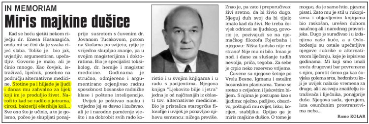 Novinski clanak o dr Hasanagic Enesu,
tvorcu E-Kapi protiv Eserihija coli bakterije. Klikni
na clanak za vecu sliku